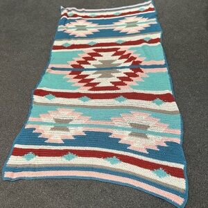 Colorful Geometric Knit Blanket Vintage 3x5 throw